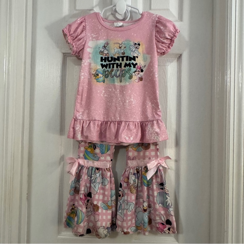 Baby Girl Egg Hunt Scavenger Mickey and Friends Short Sleeve Top & Flared Pants